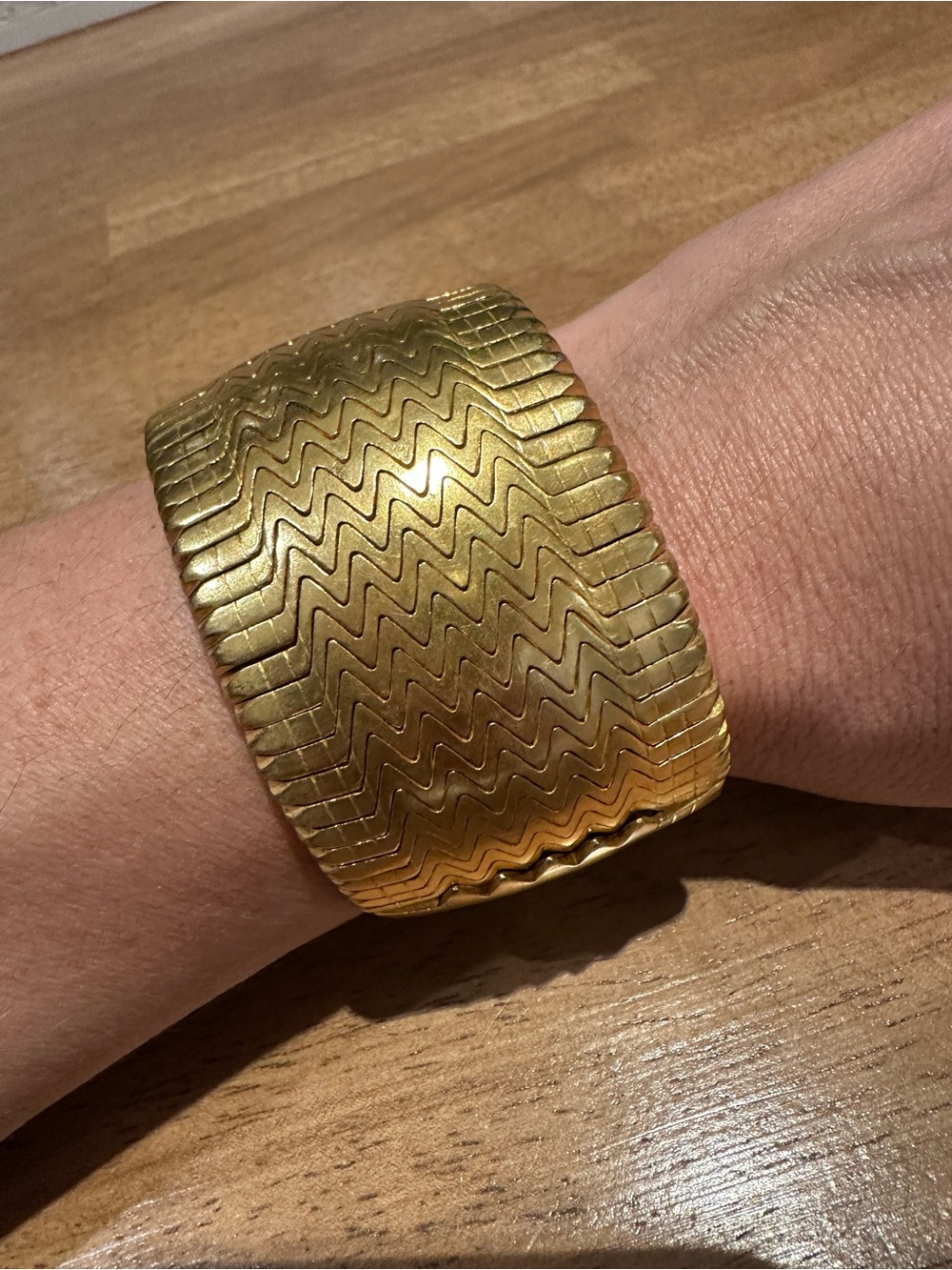 Boho Gold Tone Articulated Chevron Wide Cuff Bracelet | Knot Toggle Closure